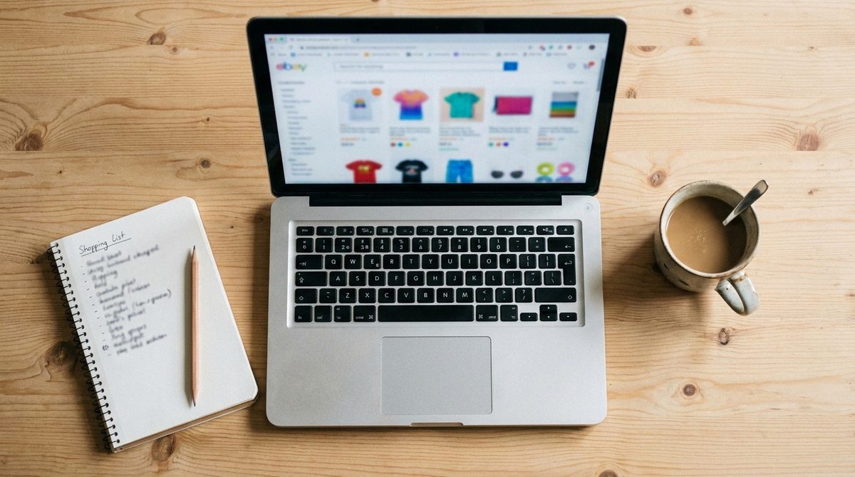 Escritorio con notebook, lista de compras y café para planificar las compras del Hot Sale y el Cyber Monday