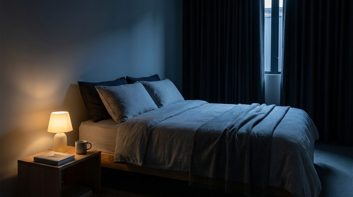 Dormitorio oscuro, fresco y ordenado, el entorno ideal para dormir mejor según el sleepmaxxing