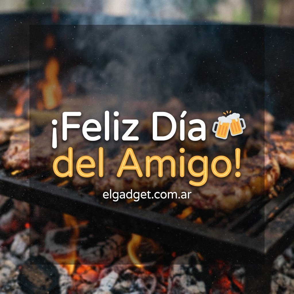 Imagen de Feliz Día del Amigo para compartir por WhatsApp — asado argentino de fondo