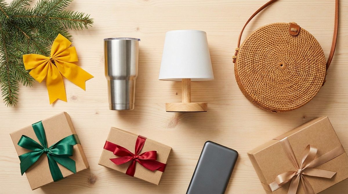 Regalos de Navidad de distintos precios para elegir por presupuesto: vaso térmico, velador, bandolera y cajas de regalo