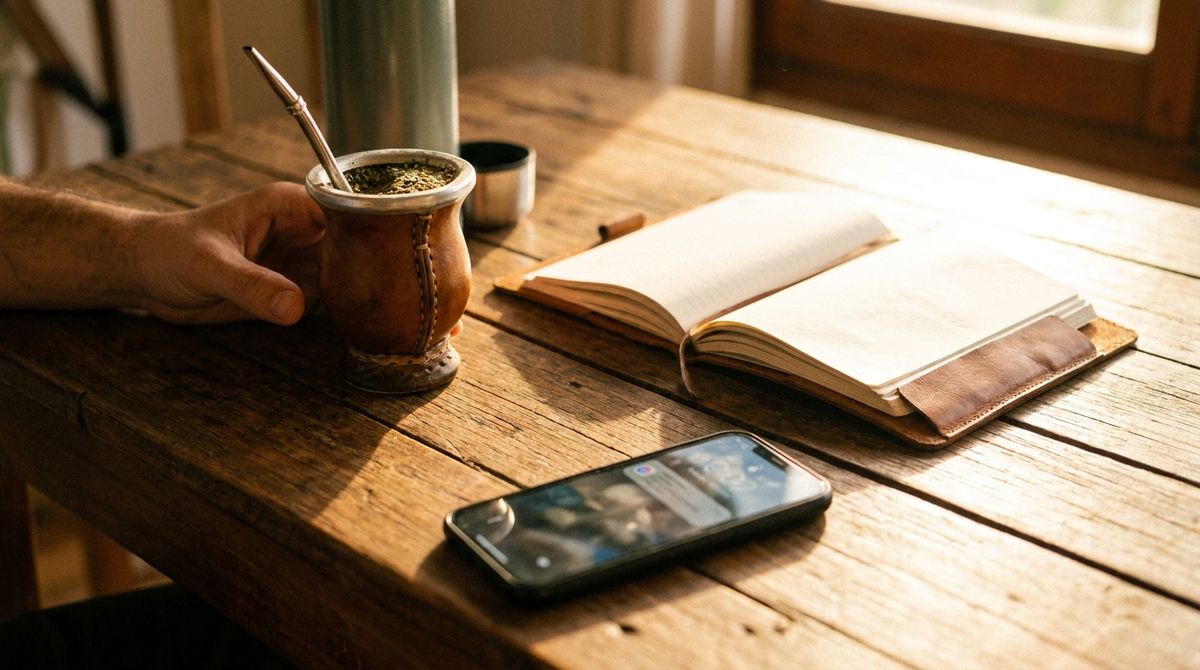 Mate, libreta y celular con una notificación: el momento de recibir una comisión del programa de referidos